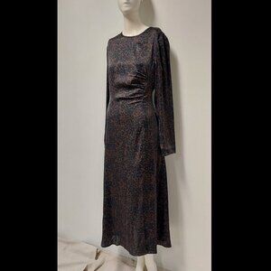 Wilfred (Aritzia) Brown&Black Leopard, Midi, L/S, Side Ruching Dress; Size: 4